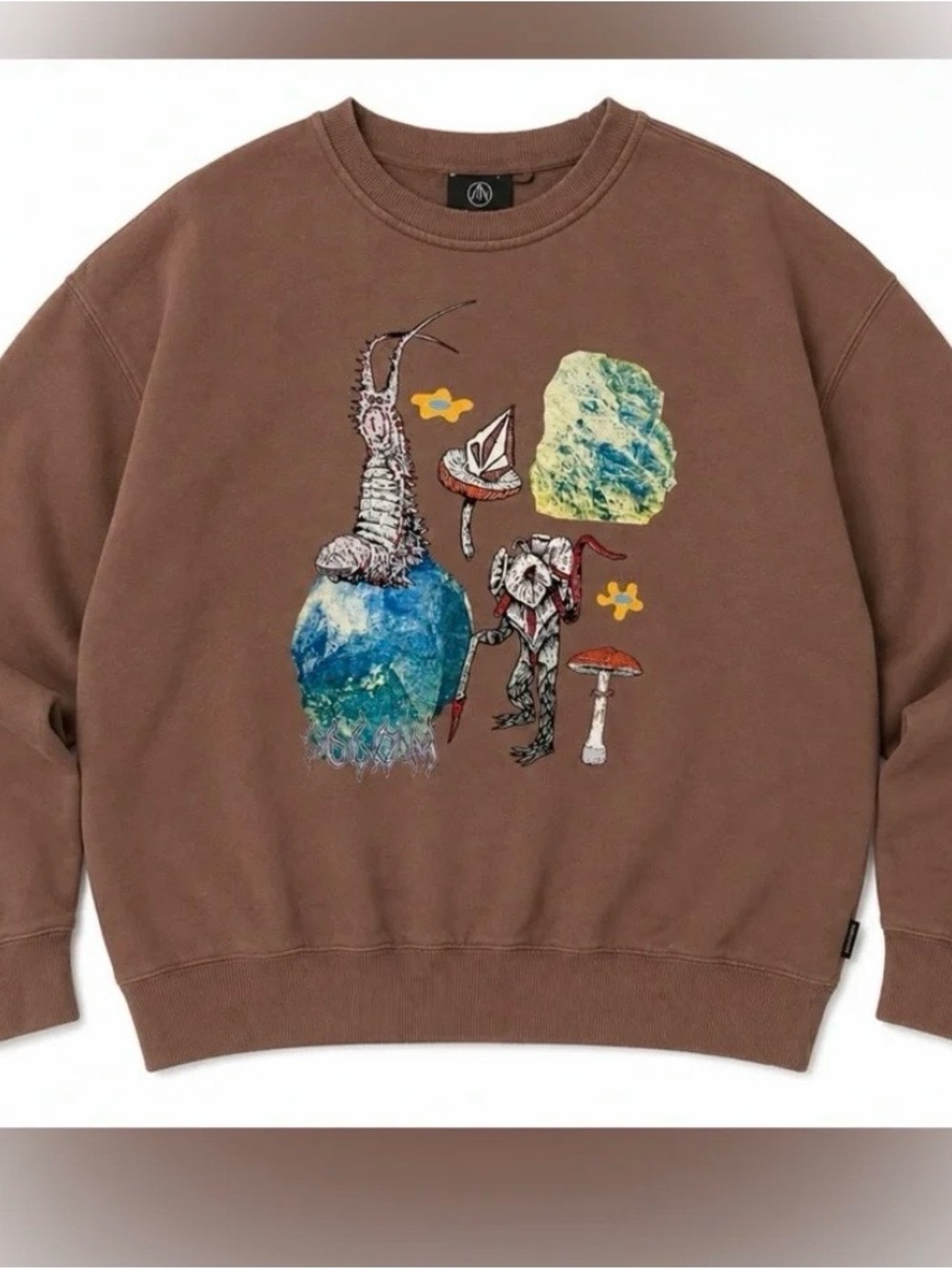Volcom Graphic Crewneck Sweatshirt Brown Oversized Casual Pullover small